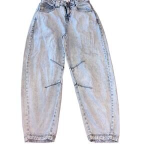 EVERY High Waisted Acid Wash Barrel Jeans Light Blue Curved Wide Balloon Leg 2
